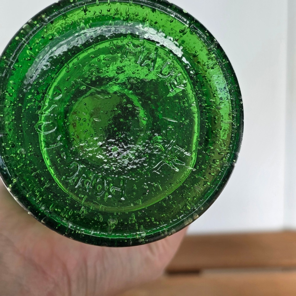 Vtg Green Glass Oil Lamp Honeycomb pattern hong kong Ruffled Chimney 12"I - Picture 12 of 13